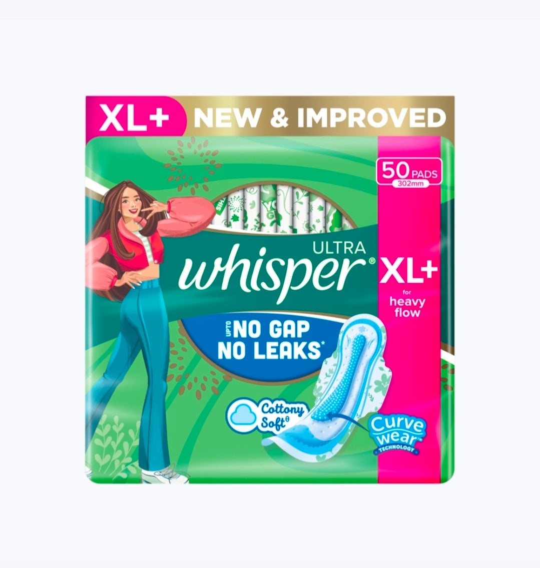 Whisper Ultra Upto No Gap No Leaks Sanitary Pads (50 Pcs)